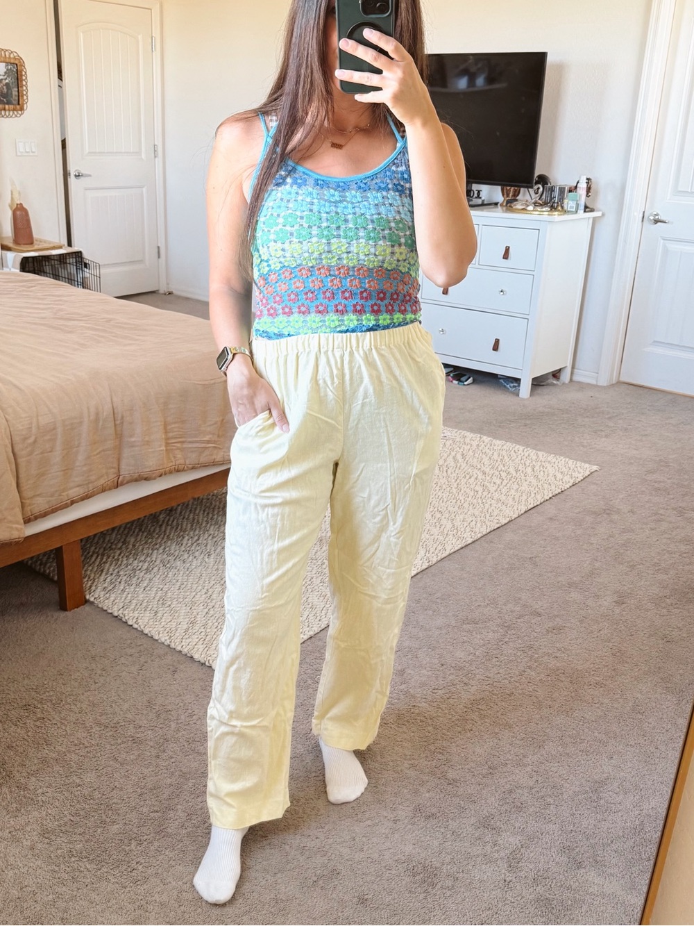 Coldwater Creek Butter Yellow 100% Linen Pants with Pockets